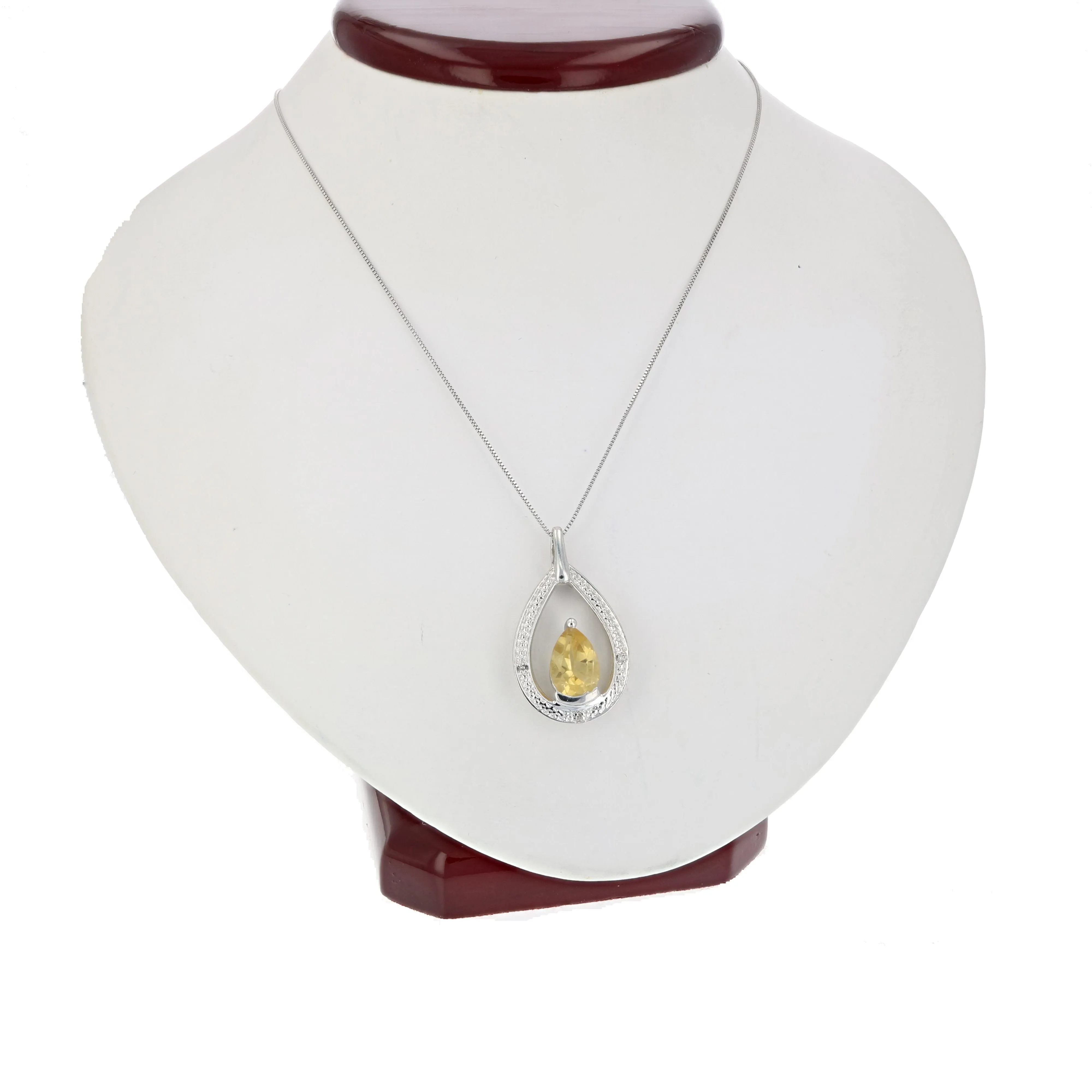 1.70 cttw Citrine & Diamond Pendant .925 Sterling Silver With 18 Inch Chain