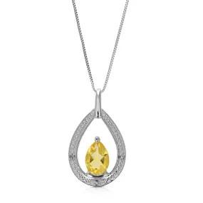 1.70 cttw Citrine & Diamond Pendant .925 Sterling Silver With 18 Inch Chain