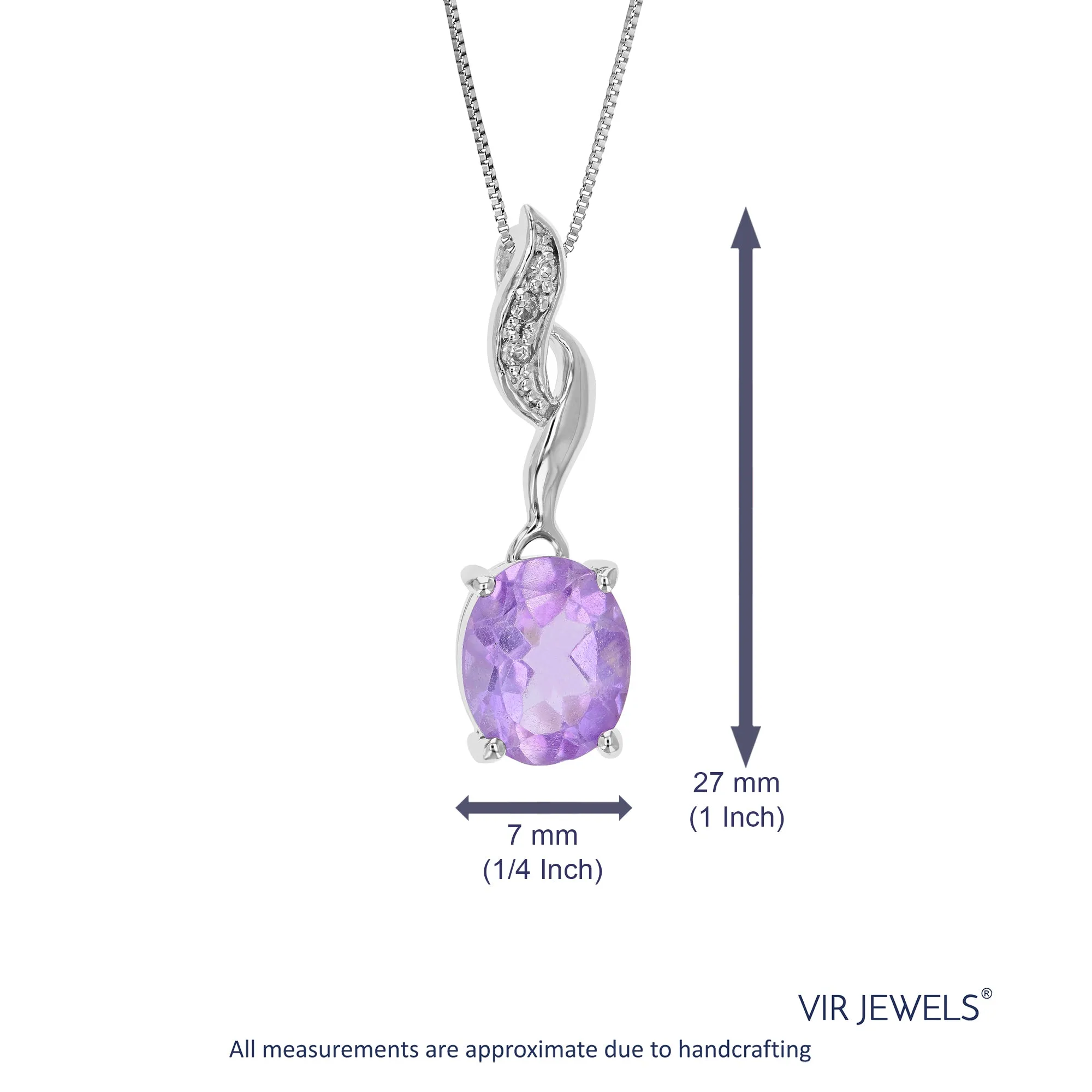 1.70 cttw Purple Amethyst Pendant Necklace .925 Sterling Silver 10x8 MM Oval