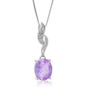 1.70 cttw Purple Amethyst Pendant Necklace .925 Sterling Silver 10x8 MM Oval