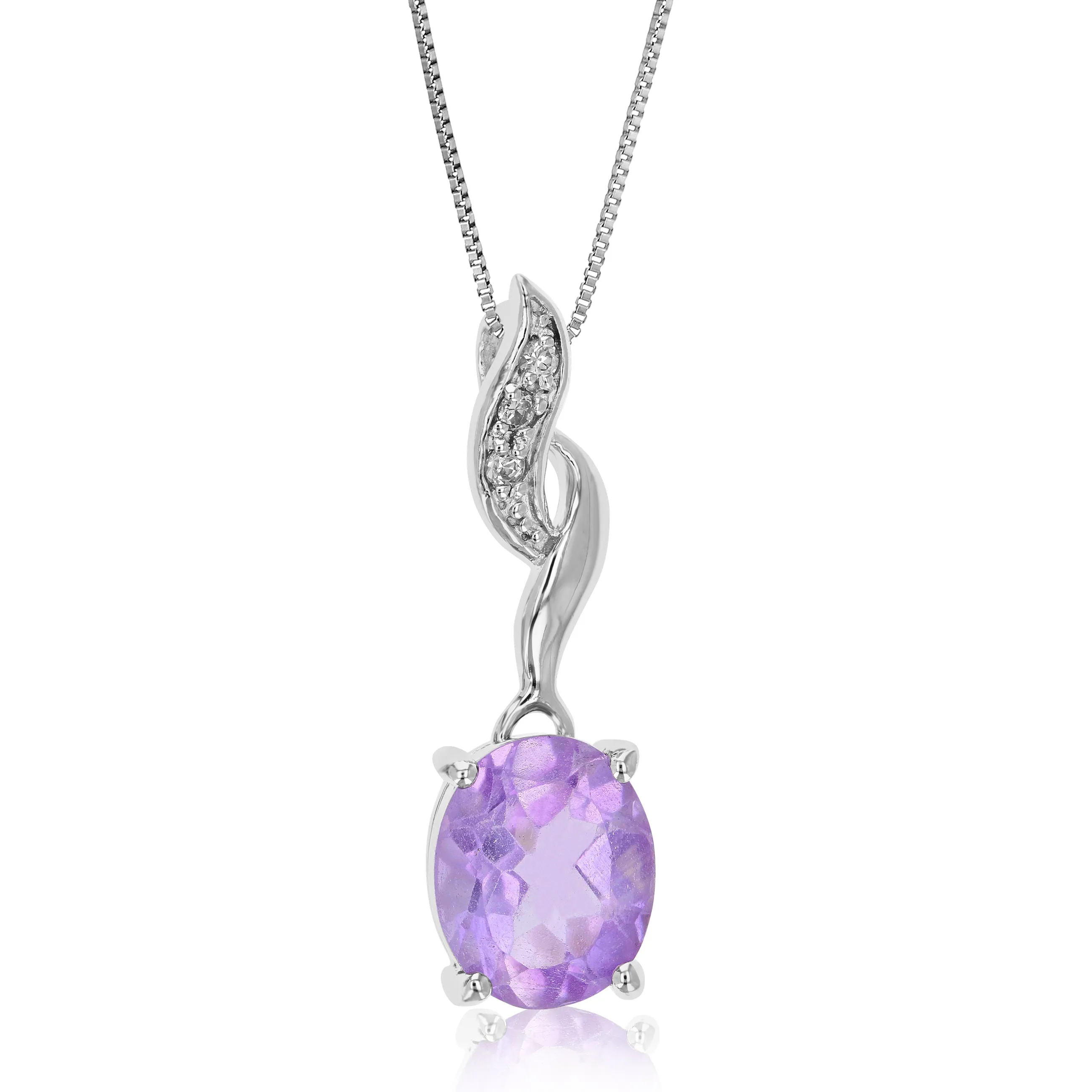 1.70 cttw Purple Amethyst Pendant Necklace .925 Sterling Silver 10x8 MM Oval