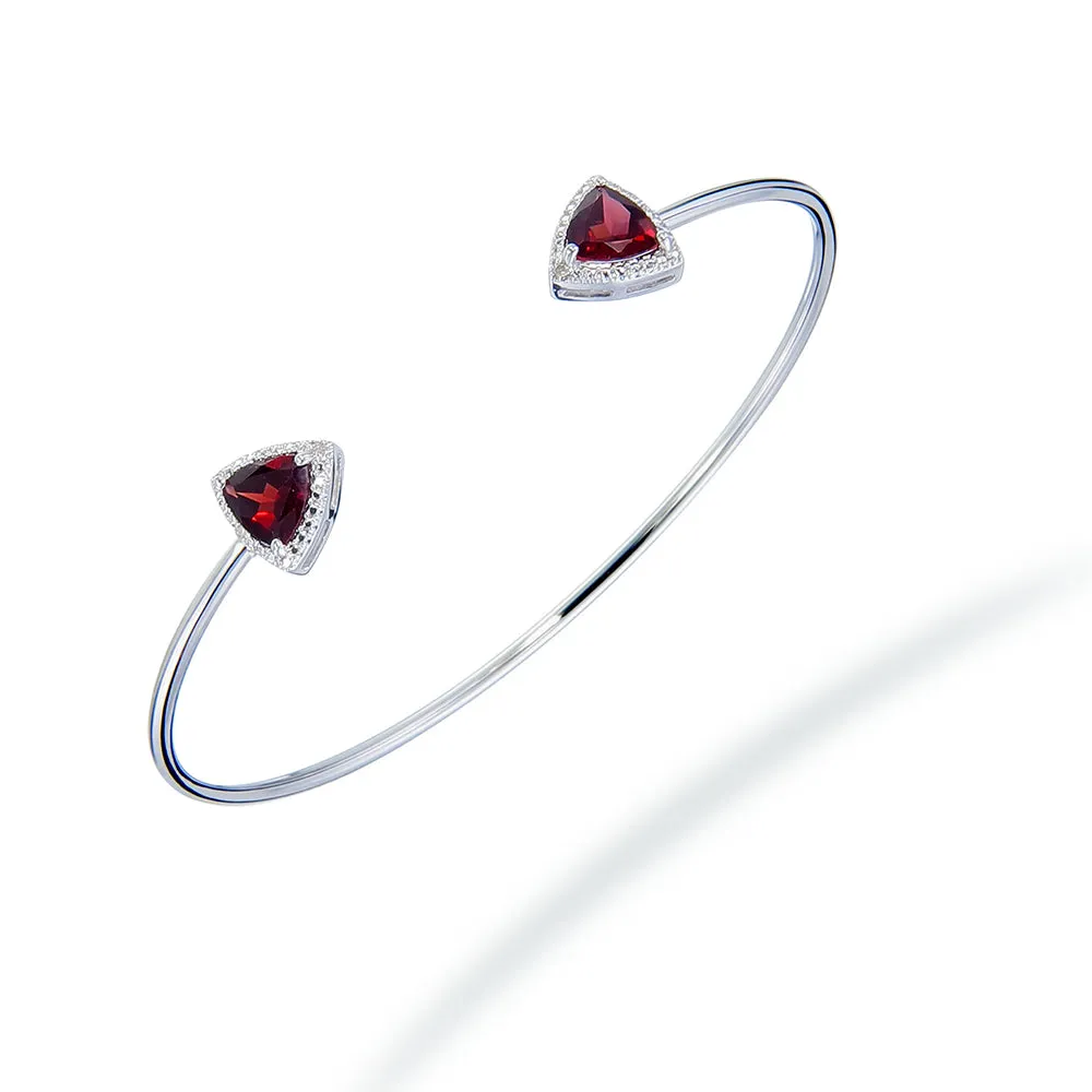 1.80 cttw Garnet Cuff Bangle Bracelet Brass With Rhodium Plating 7 MM Trillion