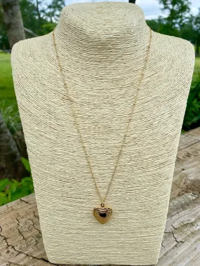 18K Gold Beaded Chain With Locket Heart Charm