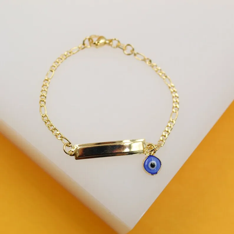 18K Gold Filled Dainty Curved Plate Evil Eye Bracelet (XX15)