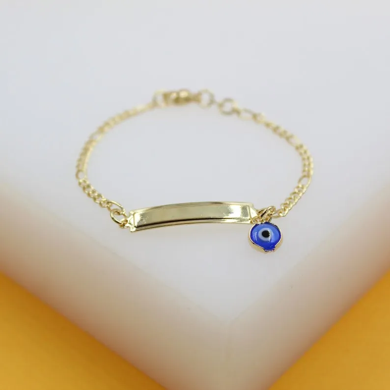 18K Gold Filled Dainty Curved Plate Evil Eye Bracelet (XX15)