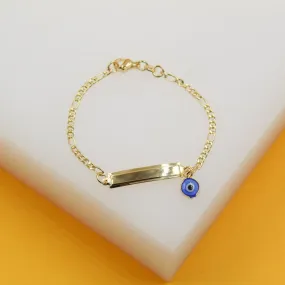 18K Gold Filled Dainty Curved Plate Evil Eye Bracelet (XX15)