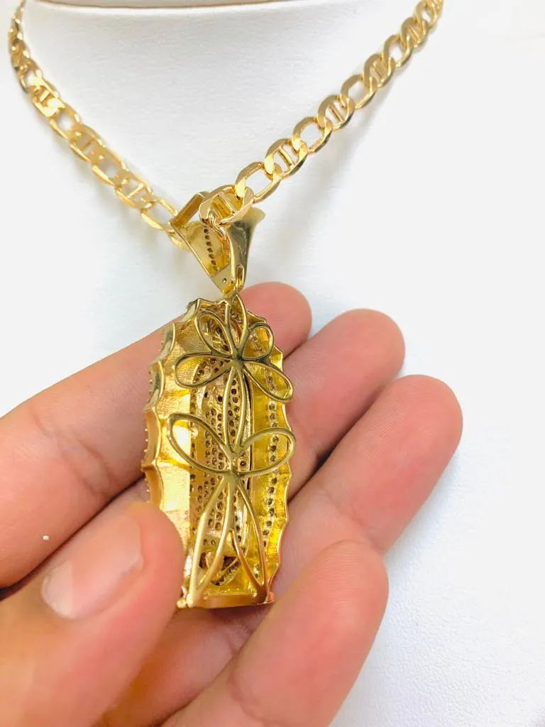 18K Gold Filled Virgen de Guadalupe Necklace Mariner Link Chain 24" 20g 6m