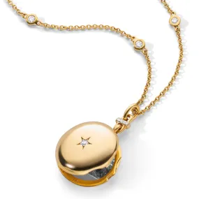 18K YELLOW GOLD ROUND LOCKET CENTER STAR DIAMOND NECKLACE