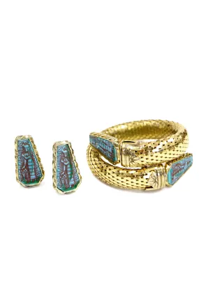 1970s Whiting & Davis Egyptian Revival Pharaoh Bracelet and Earrings