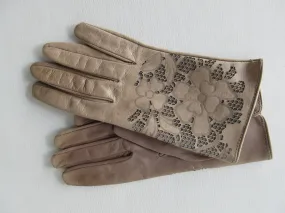 20G12 -Taupe Floral Cutout Gloves