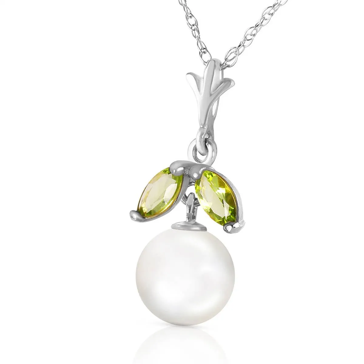 2.2 Carat 14K Solid White Gold Necklace Natural Pearl Peridot