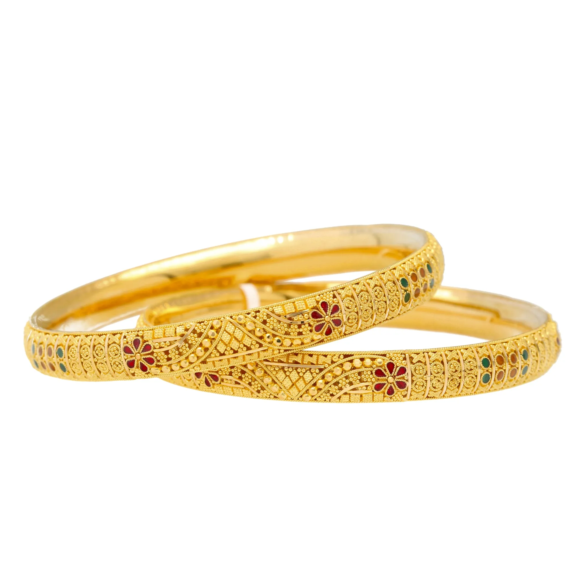 22K Yellow Gold & Enamel Bangle Set of 6 (92.7gm)