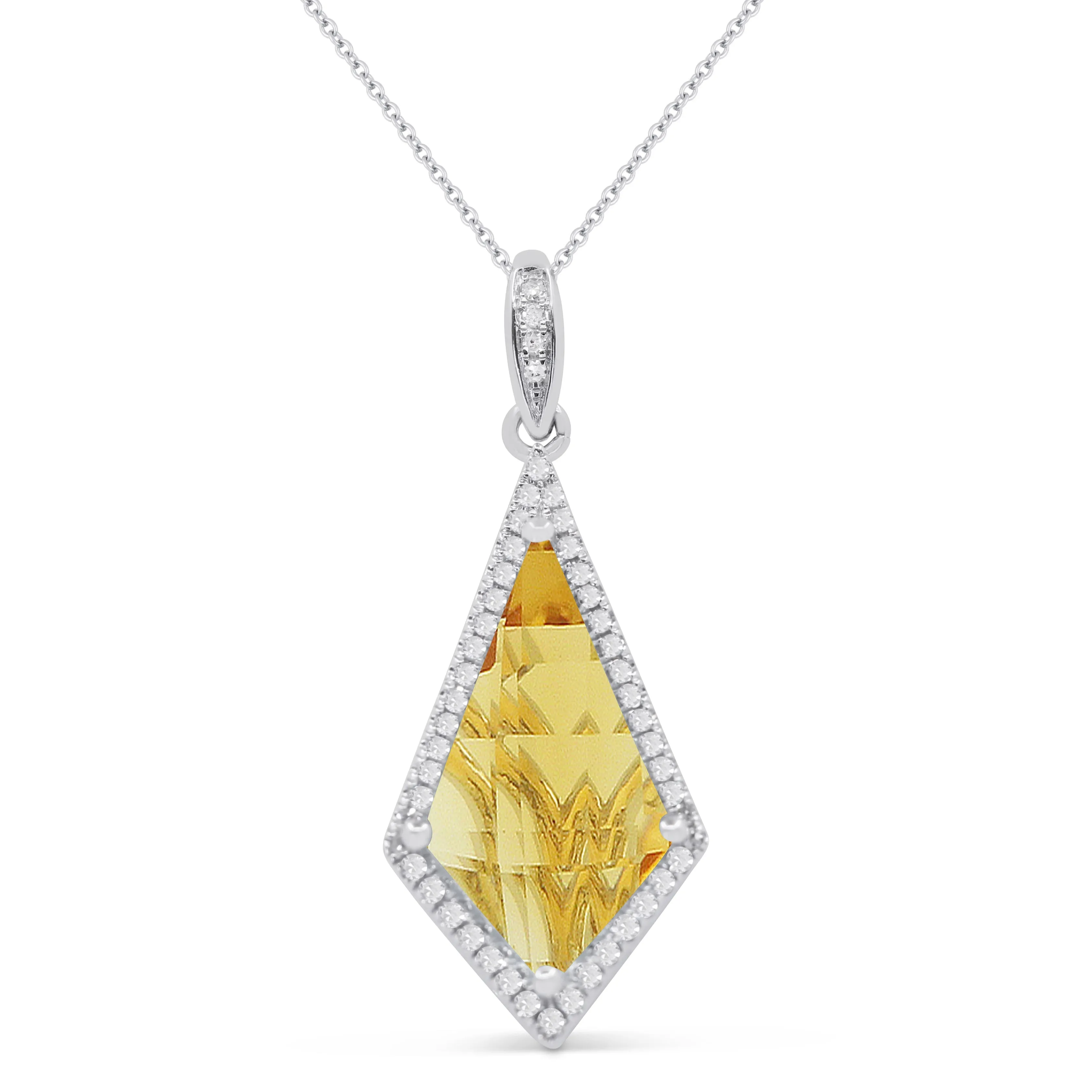 2.92ct Citrine 16"Pendant Necklace in 14K White Gold