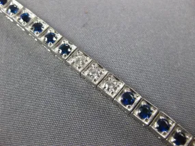 3.04CT DIAMOND & AAA SAPPHIRE 18KT WHITE GOLD 3D SQUARE FILIGREE TENNIS BRACELET