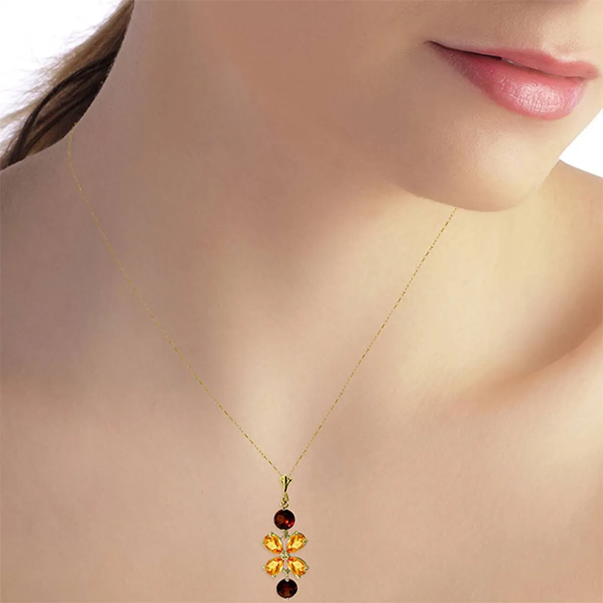 3.15 Carat 14K Solid Yellow Gold Necklace Citrine Garneters