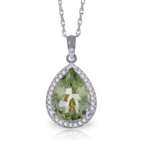 3.36 Carat 14K Solid White Gold Looks Kill Green Amethyst Diamond Necklace