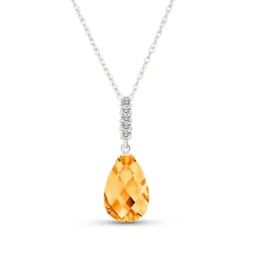 5.08 Carat 14K Solid White Gold Necklace Diamond Briolette Drop Citrine