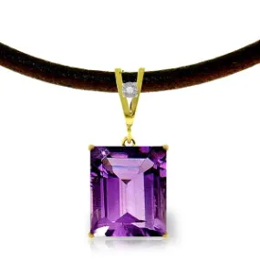 6.51 Carat 14K Solid Yellow Gold Solitude Amethyst Diamond Necklace