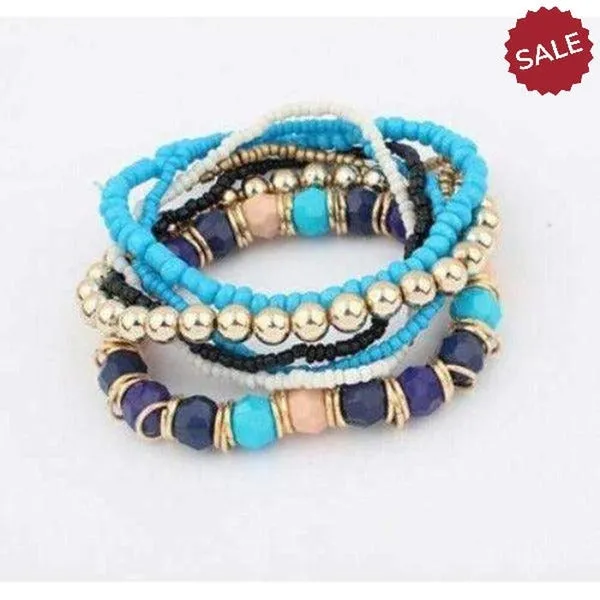 7 Piece Blue CHIC Boho Multilayer Acrylic Beads Beach Bracelets