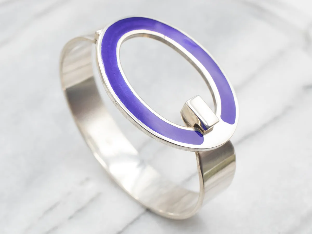 800 Silver Cobalt Enamel Hinged Bangle Bracelet