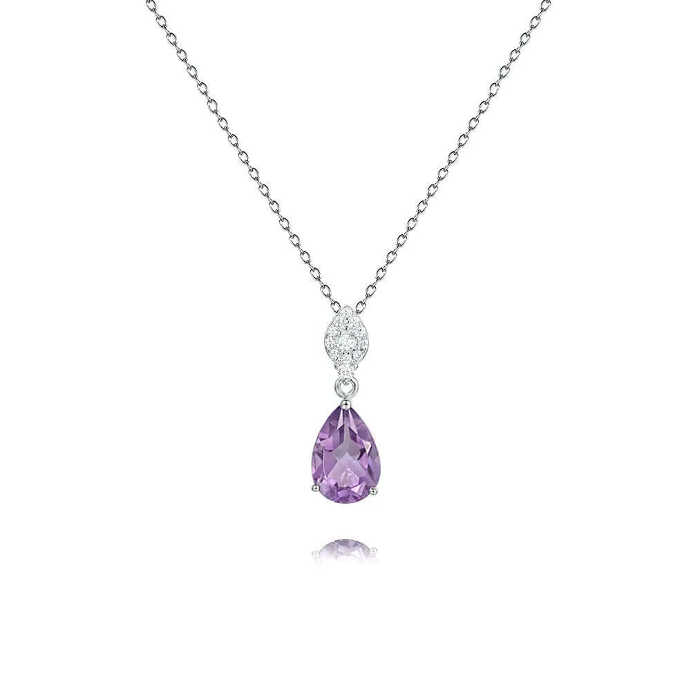 925 Silver CZ Diamond Amethyst Gemstone Necklace