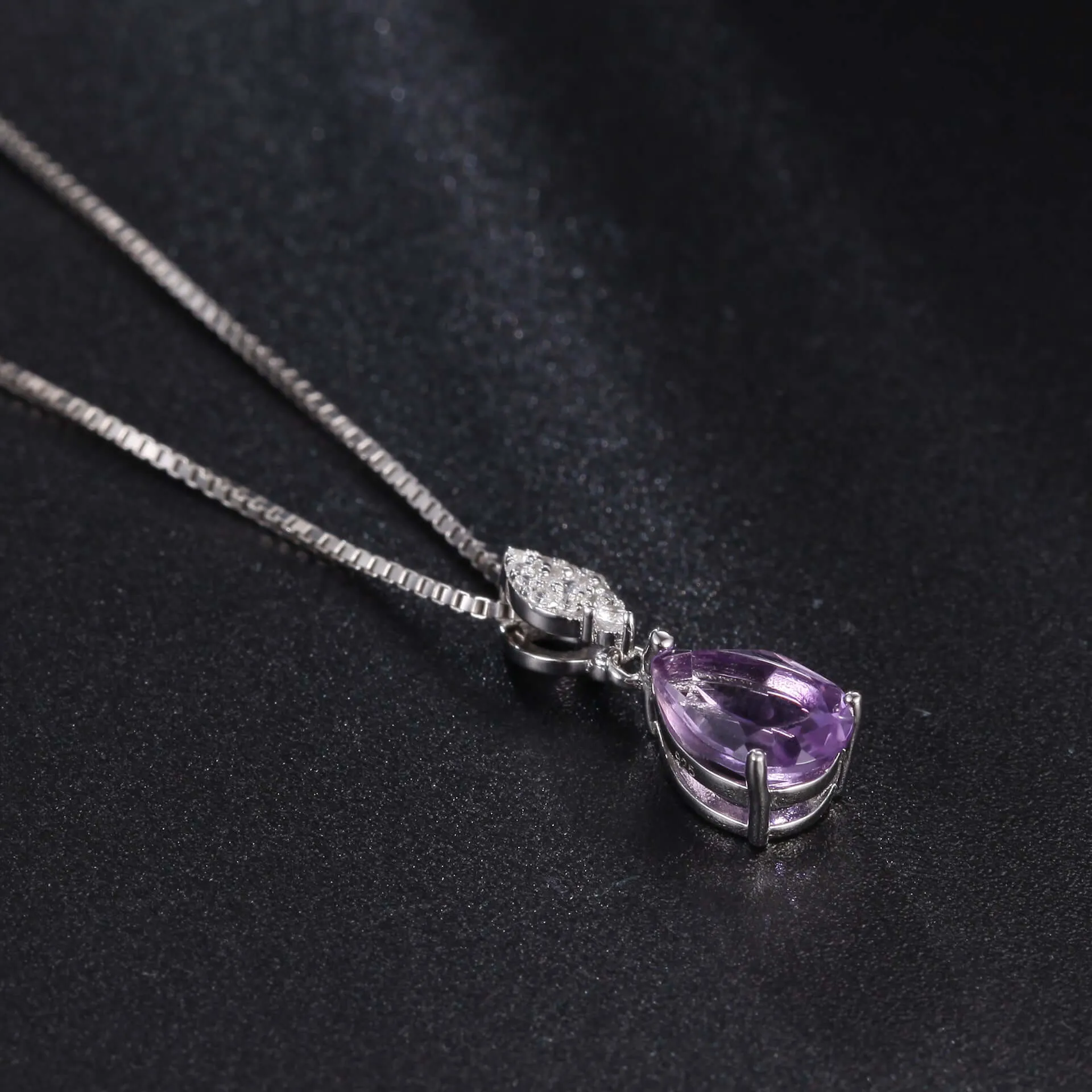 925 Silver CZ Diamond Amethyst Gemstone Necklace