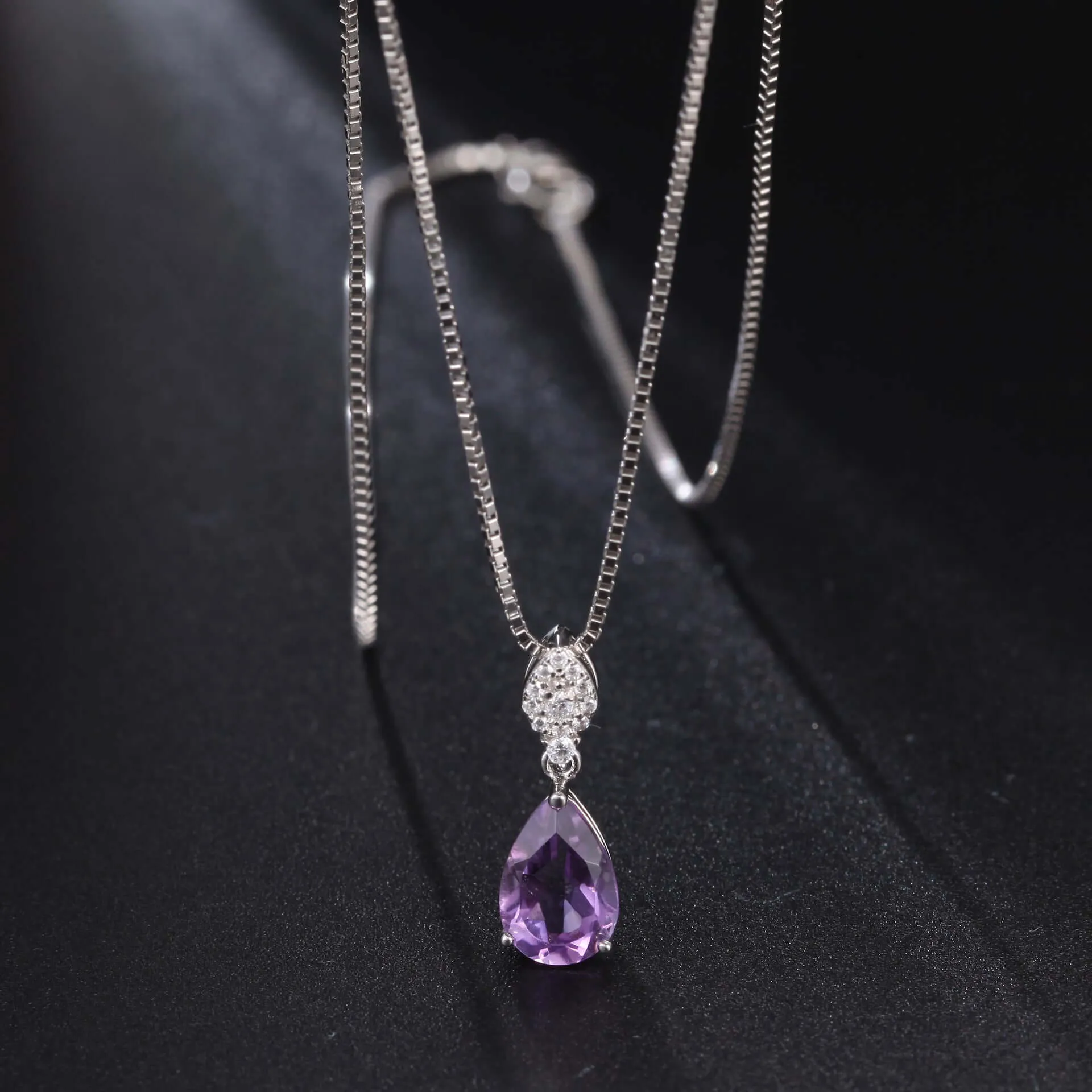 925 Silver CZ Diamond Amethyst Gemstone Necklace