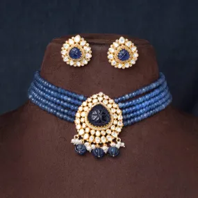 925 Silver Gold Plated Blue Moissanite Choker