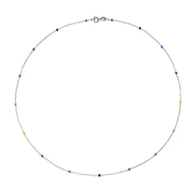 925 Sterling Silver 7 Genuine Chakra Stationary Necklace