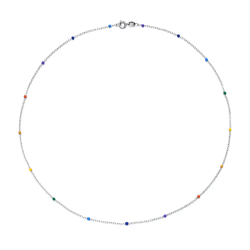 925 Sterling Silver 7 Genuine Chakra Stationary Necklace