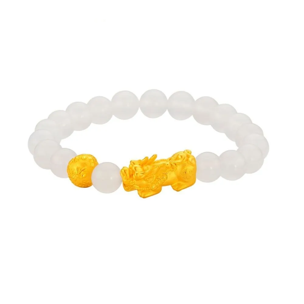 999 Gold Pixiu with White Agate Beads Bracelet