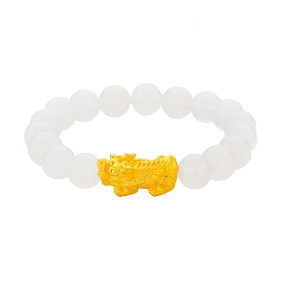 999 Gold Pixiu with White Agate Beads Bracelet