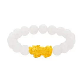 999 Gold Pixiu with White Agate Beads Bracelet