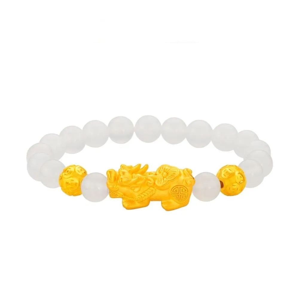 999 Gold Pixiu with White Agate Beads Bracelet