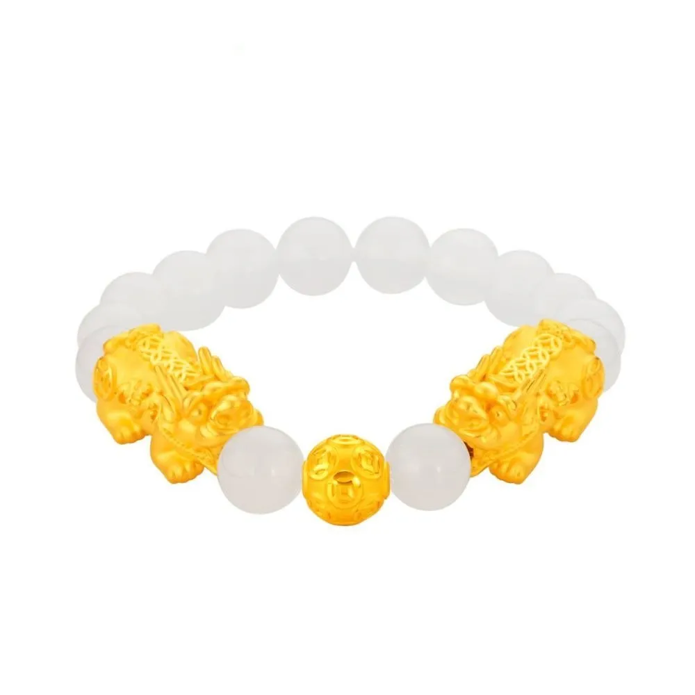 999 Gold Pixiu with White Agate Beads Bracelet