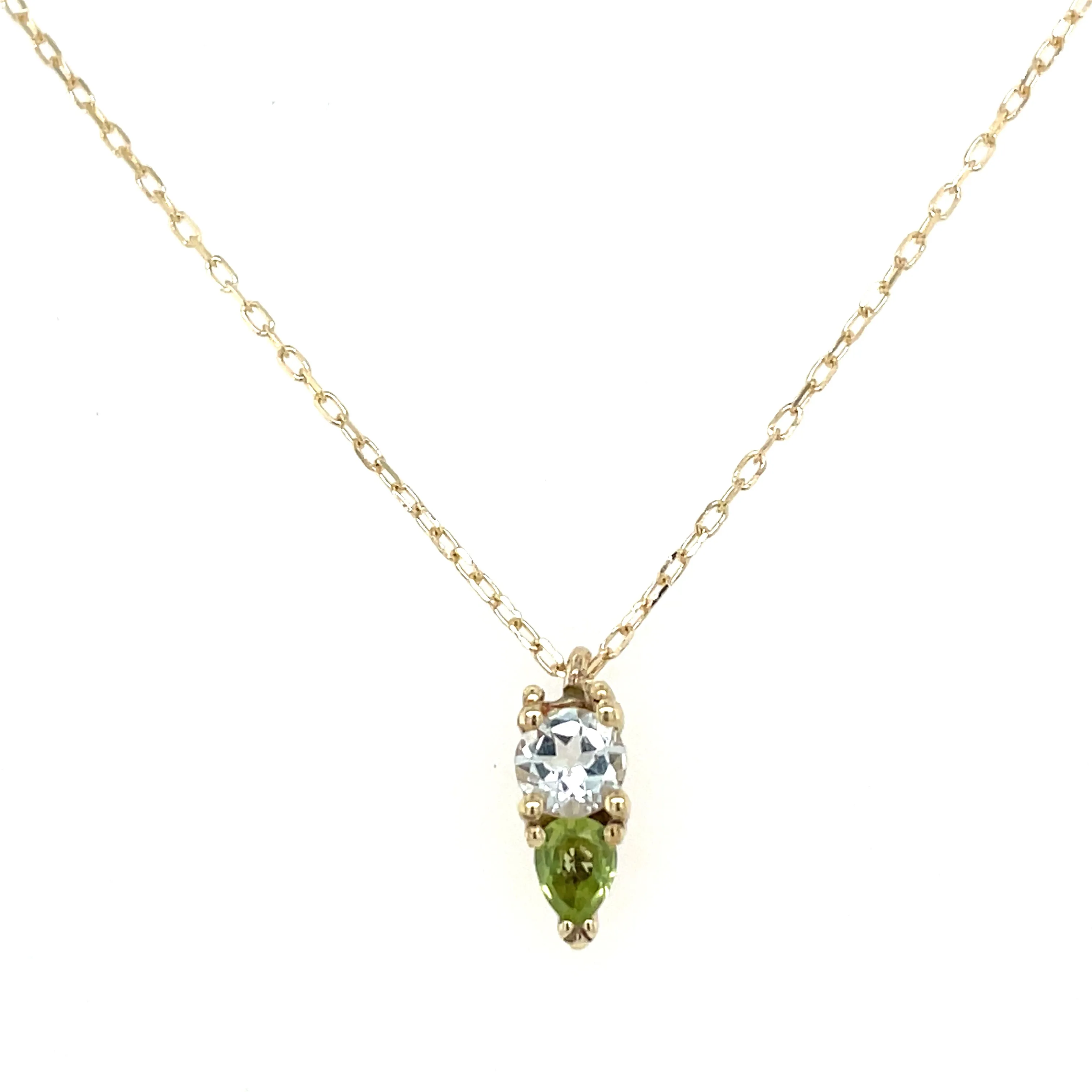 9ct Yellow Gold Earth Grown Blue Topaz & Peridot Pendant