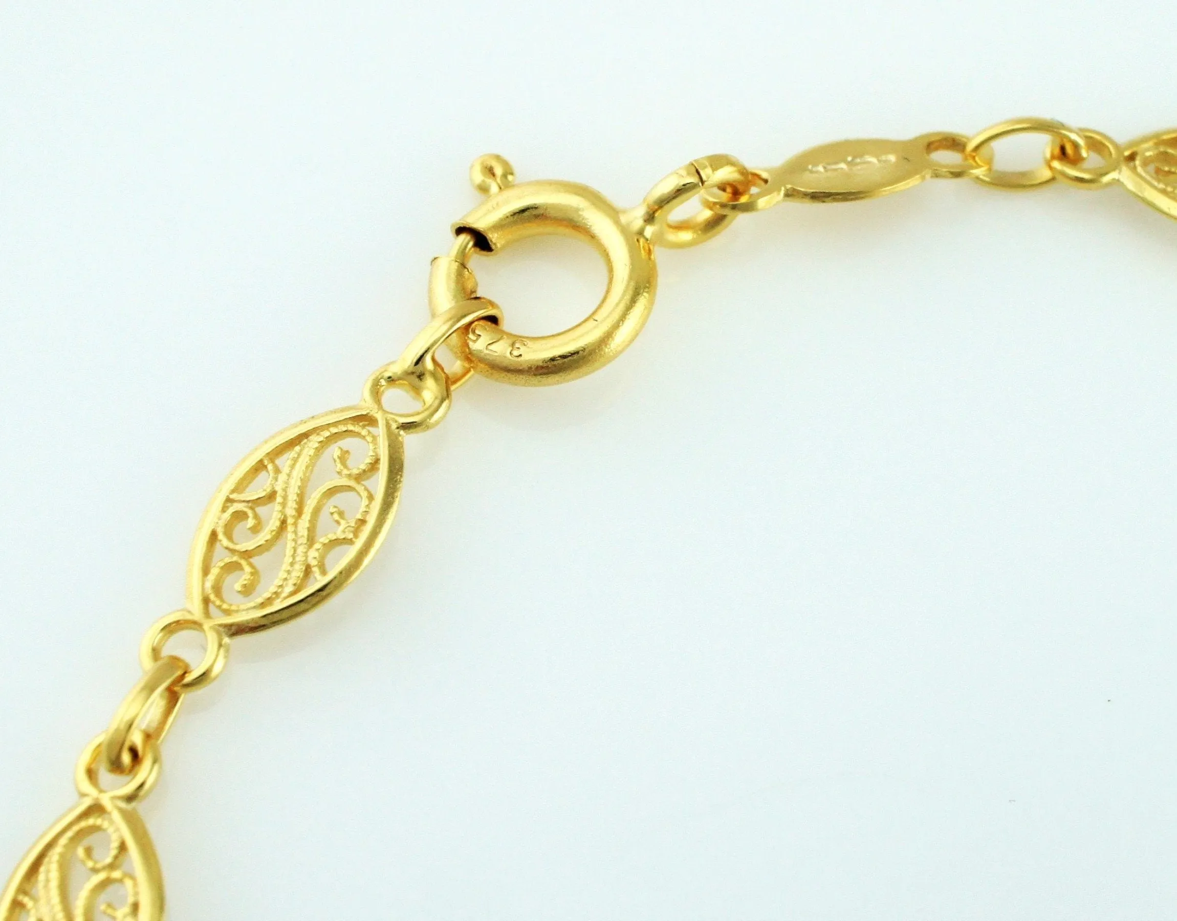 9ct Yellow Gold Filigree Oval Disc Links Bracelet