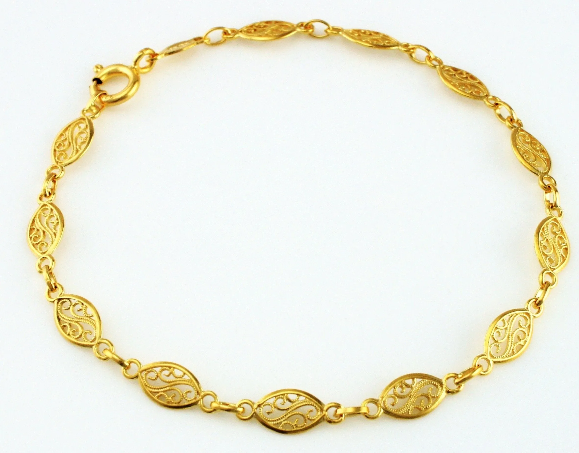 9ct Yellow Gold Filigree Oval Disc Links Bracelet