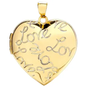 9ct Yellow Gold Heart Shaped Love Locket Pendant Necklace