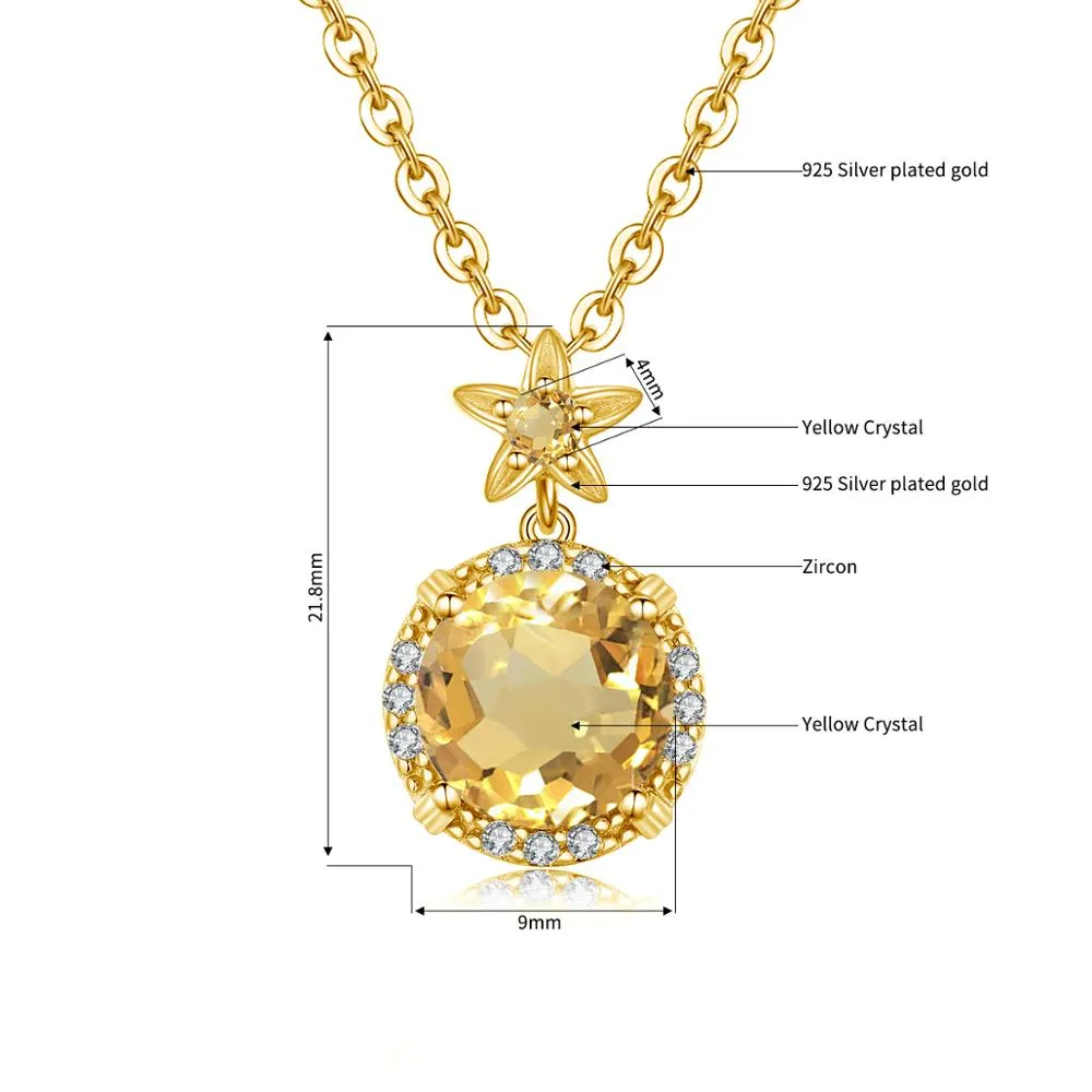 9MM Citrine Gemstone Pendant