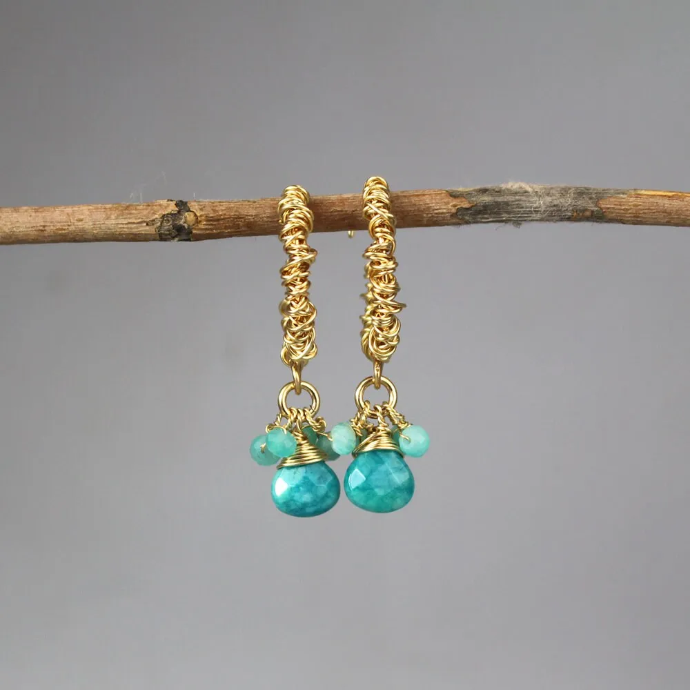 Amazonite Jade Wire Wrap Hoops