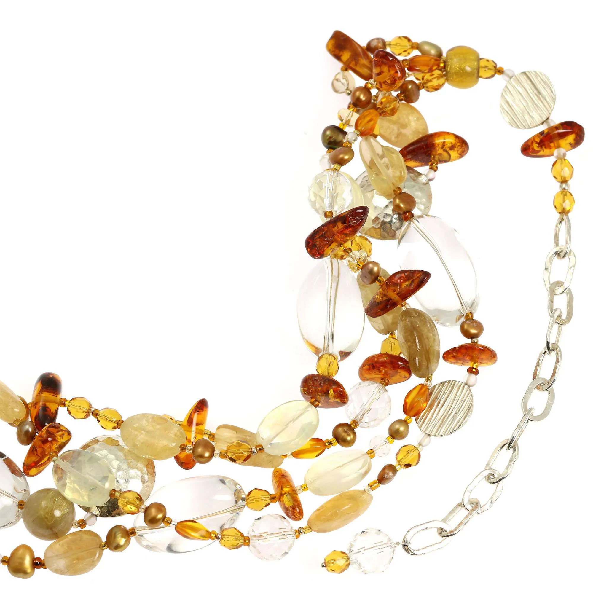 Amber Citrine Crystal Quartz Beaded Gemstone Necklace