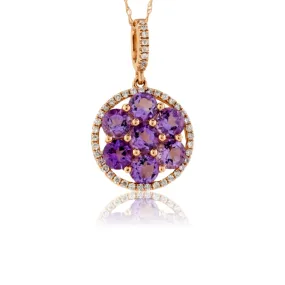 Amethyst Cluster and Diamond Halo Pendant