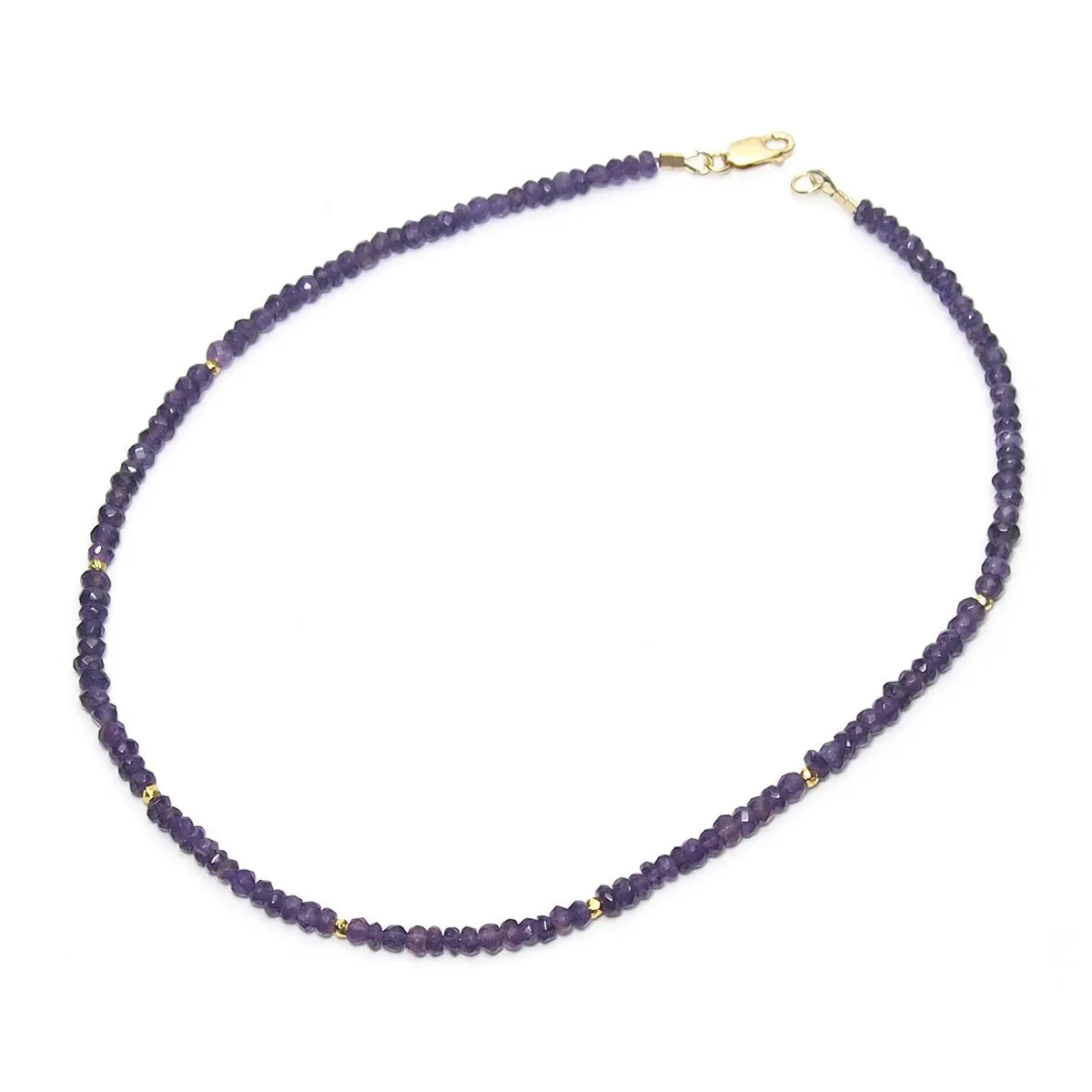 Amethyst Faceted Rondelle Choker Necklace with Gold Filled Lobster Claw Clasp