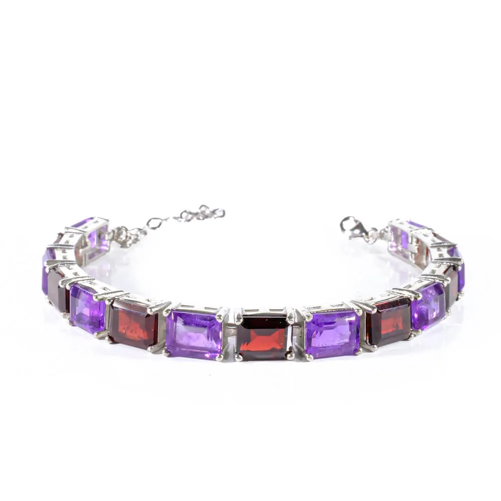 Amethyst Garnet (Lal) Gemstone Silver Bracelet SCB-009