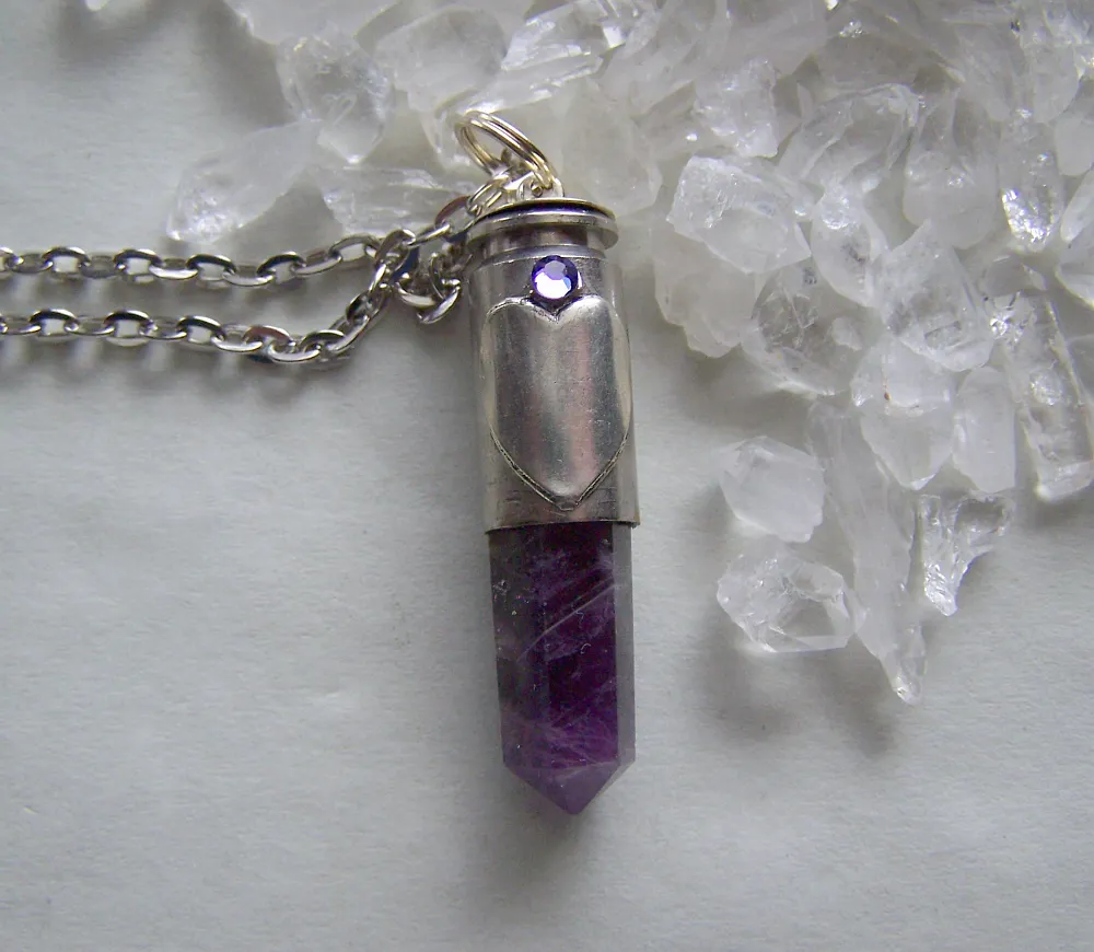 Amethyst Heart Silver Bullet Jewelry Pendant