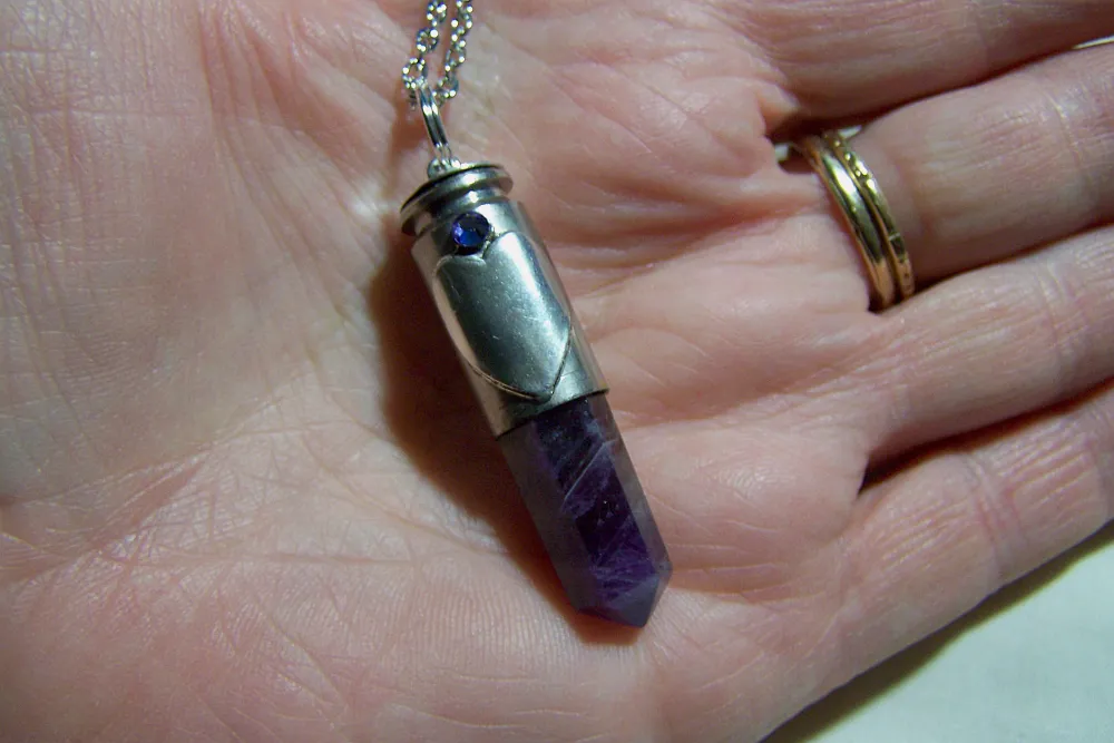 Amethyst Heart Silver Bullet Jewelry Pendant