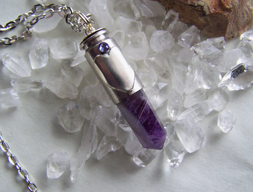 Amethyst Heart Silver Bullet Jewelry Pendant