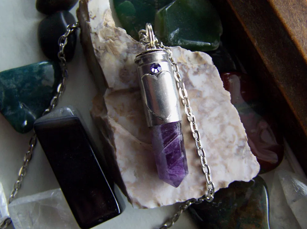 Amethyst Heart Silver Bullet Jewelry Pendant