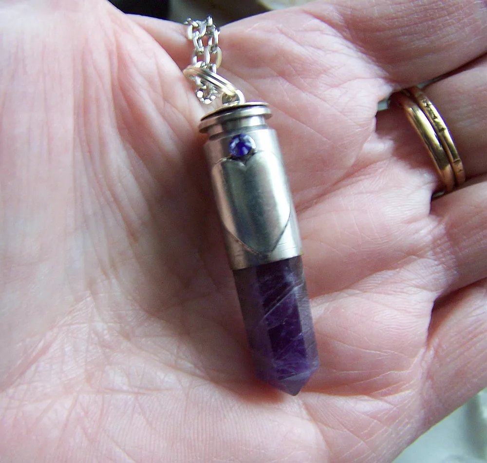 Amethyst Heart Silver Bullet Jewelry Pendant